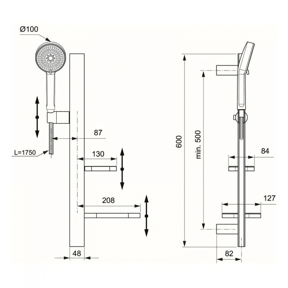 Kit de dus 600mm Idealrain Alu+ Negru Ideal Standard [2]