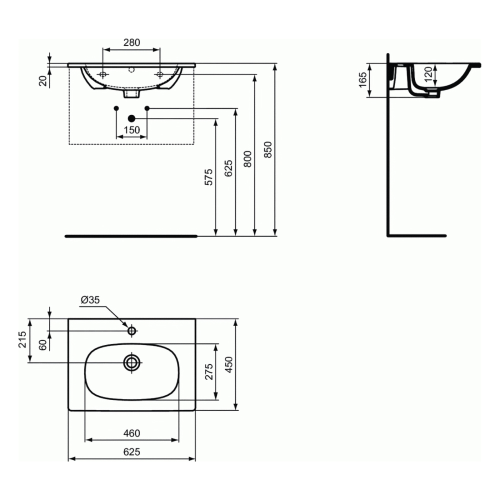 Lavoar 60 cm TESI pentru montaj pe mobilier negru mat Ideal Standard [7]