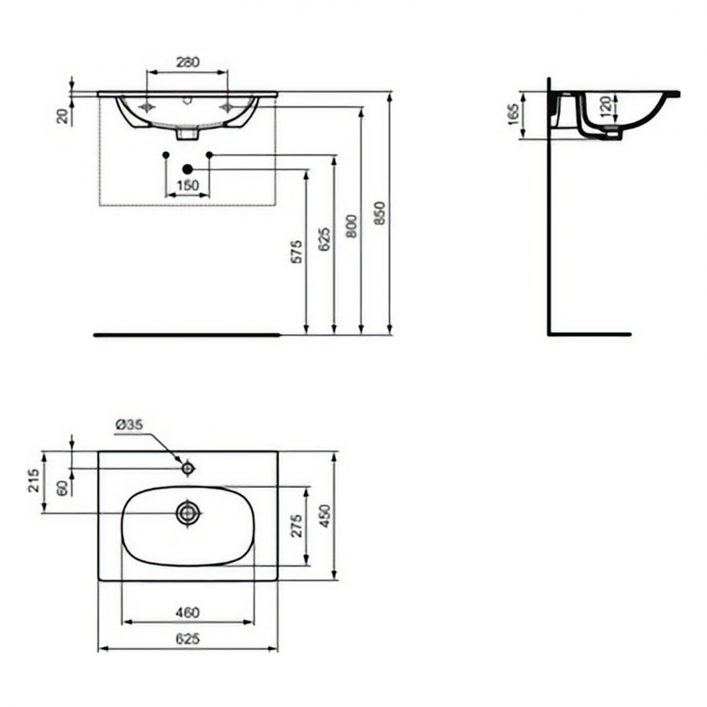Lavoar 600 mm TESI pentru montaj pe mobilier alb Ideal Standard [5]