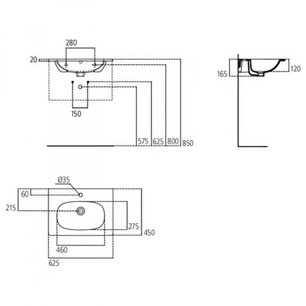 Lavoar 600 mm TESI pentru montaj pe mobilier alb mat Ideal Standard [5]