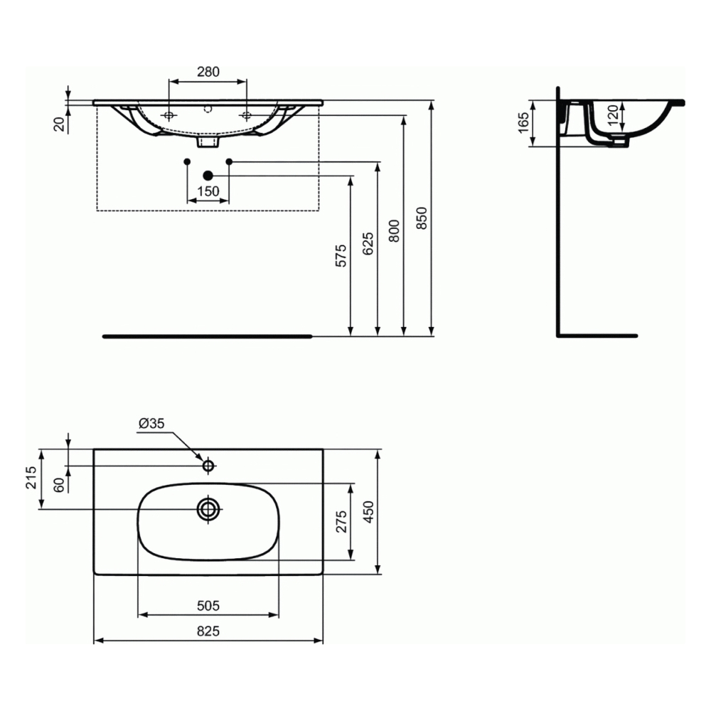 Lavoar 80 cm TESI pentru montaj pe mobilier negru mat Ideal Standard [6]
