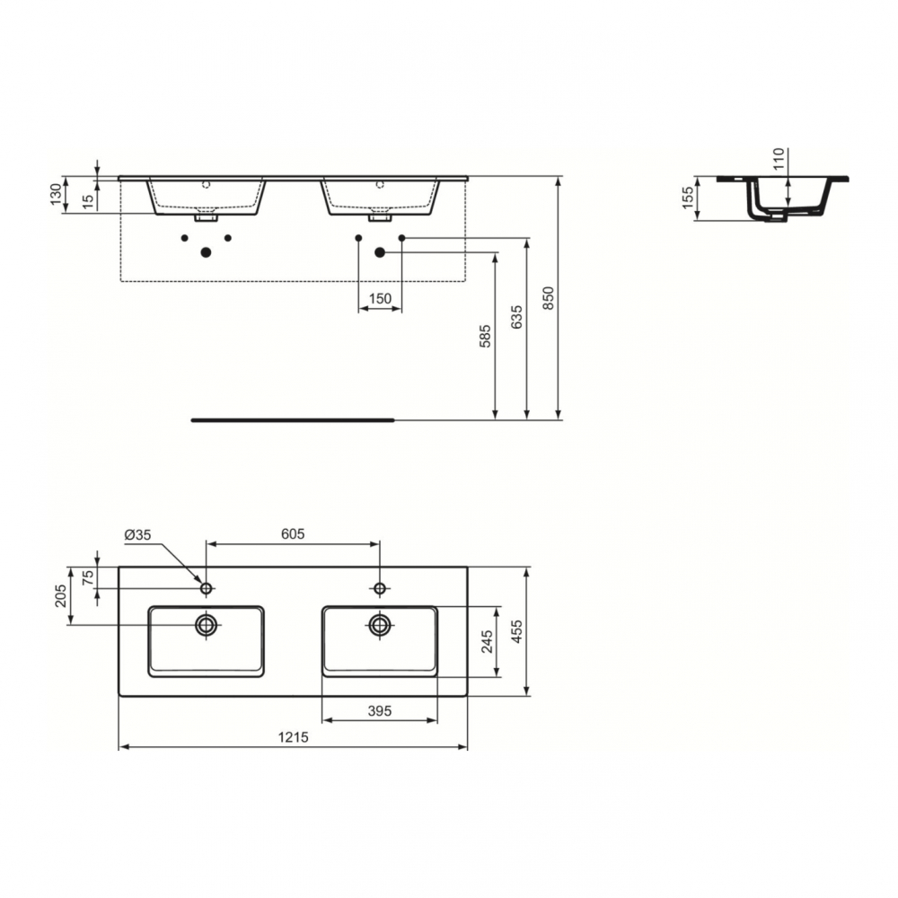 Lavoar dublu TEMPO 1200 mm incastrat Ideal Standard [3]