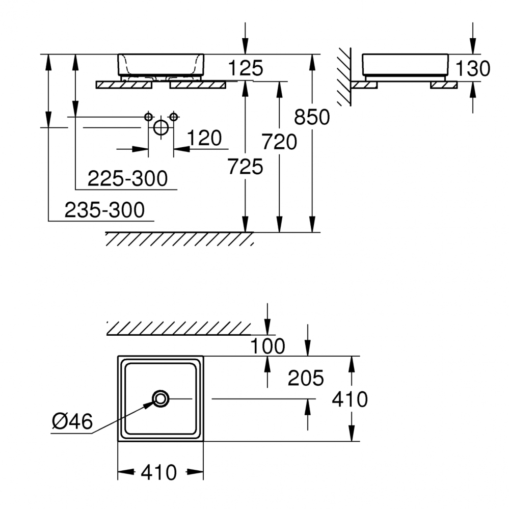 Lavoar Grohe Cube Ceramic, pe blat, preaplin, 400 x 400, PureGuard, alb [2]