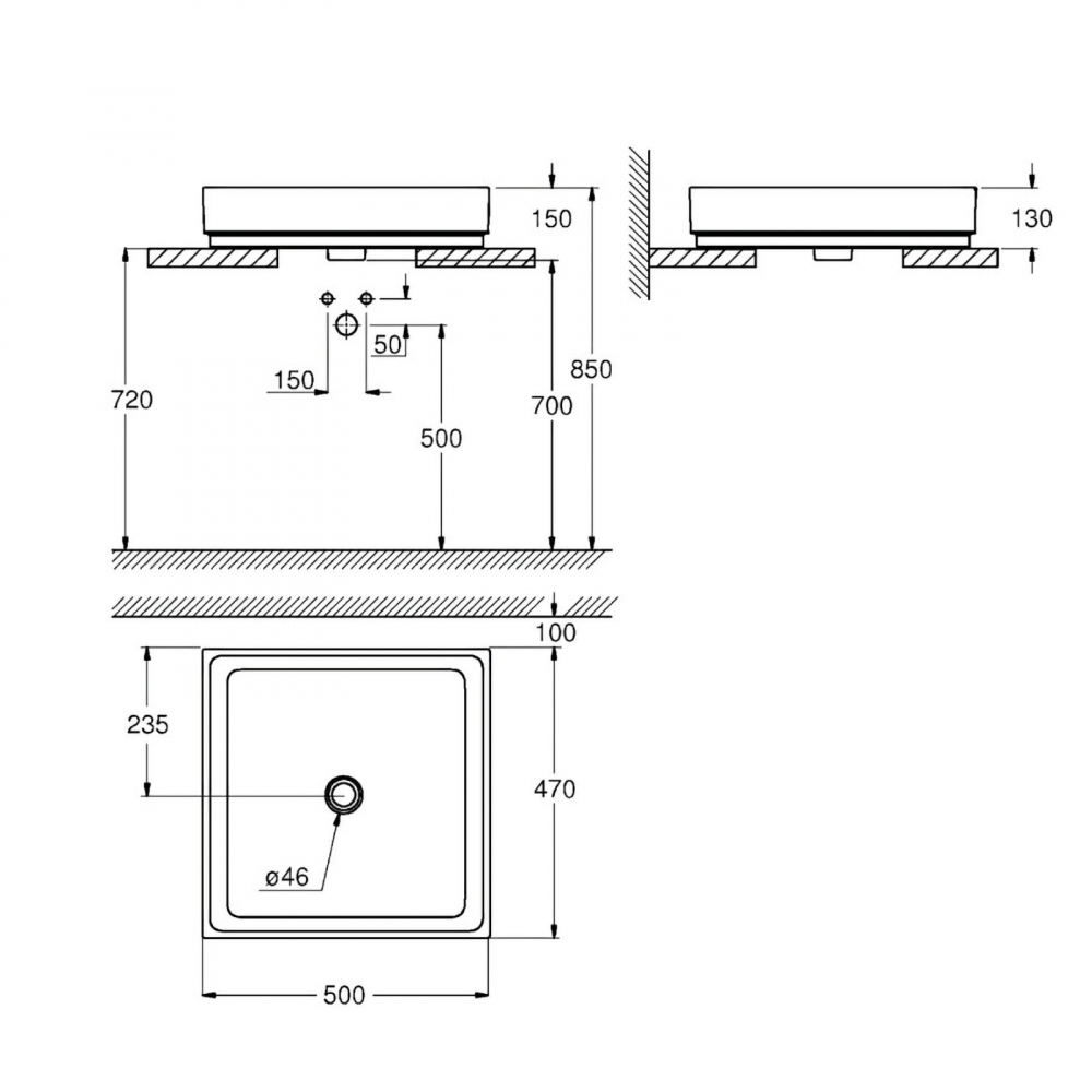 Lavoar Grohe Cube Ceramic, pe blat, 500 x 470, PureGuard, alb [2]