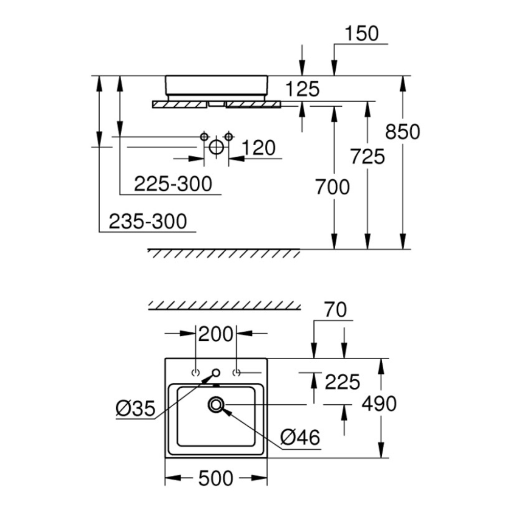 Lavoar Grohe Cube Ceramic, pe blat, preaplin, 500 x 490, PureGuard, alb [2]