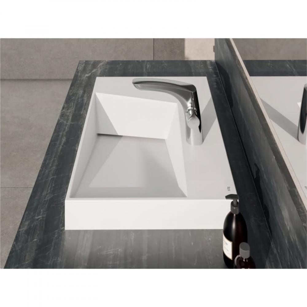 Lavoar pe blat din portelan cu orificiu pentru baterie Geometric Horizon 60 cm alb mat Roca [2]