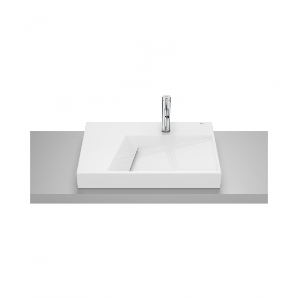 Lavoar pe blat din portelan cu orificiu pentru baterie Geometric Horizon 60 cm alb Roca [1]