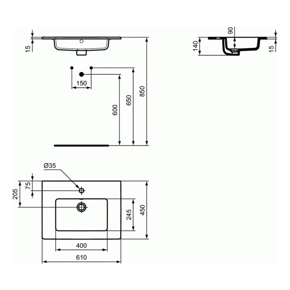 Lavoar TEMPO 61 cm incastrat Ideal Standard [4]