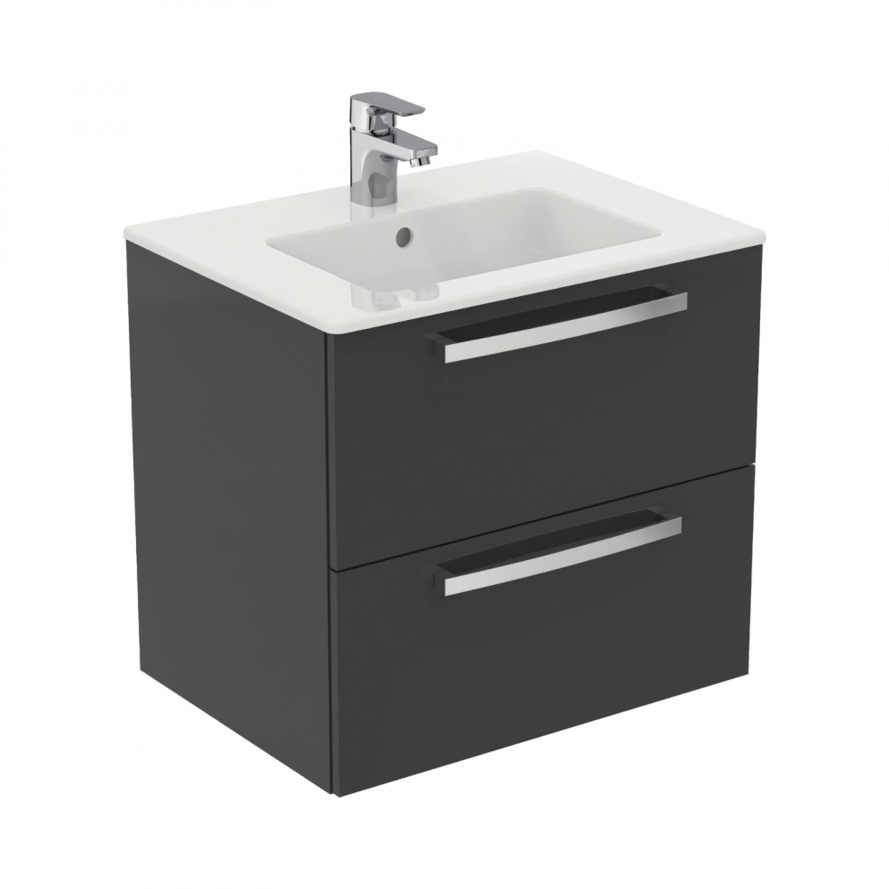 Mobilier Tempo 60 cm suspendat 2 sertare gri lucios Ideal Standard [1]