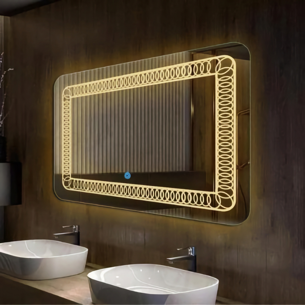 Oglina de baie Atlantis, iluminare led 3 culori, 120 x 60 cm, functie dezaburire, intrerupator touch si ceas Belform [2]