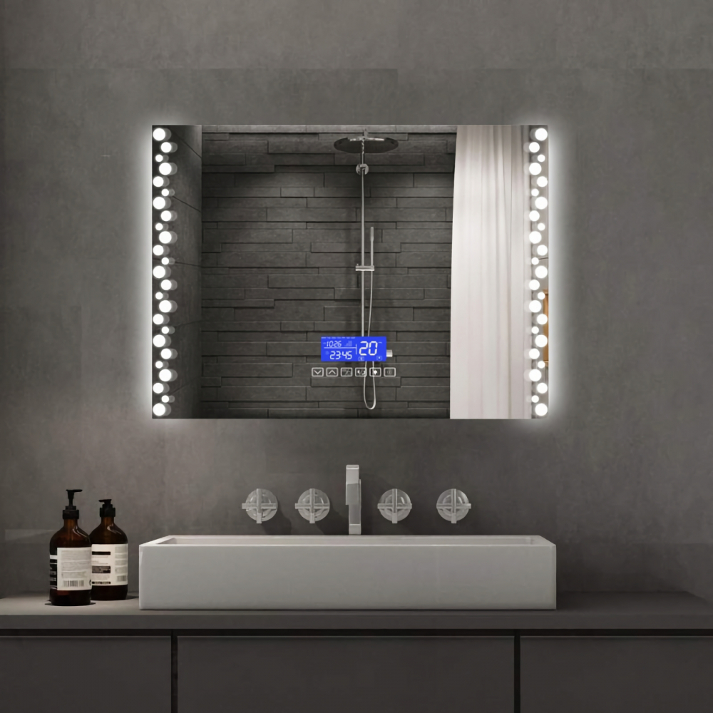 Oglina de baie Atlantis, iluminare led 3 culori, 60 x 80 cm, functie dezaburire, intrerupator touch si ceas Belform [2]