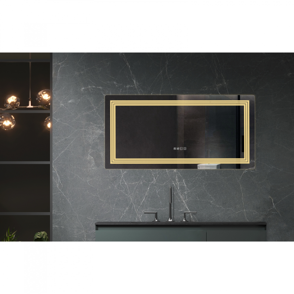 Oglina de baie Cronos, iluminare led 3 culori, 120 x 60 cm, functie dezaburire, intrerupator touch si ceas Belform [3]