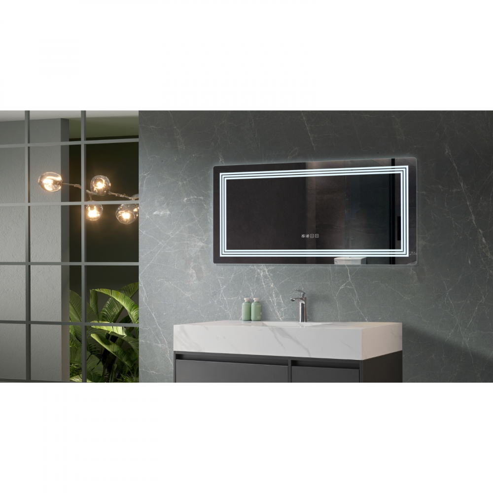 Oglina de baie Cronos, iluminare led 3 culori, 120 x 60 cm, functie dezaburire, intrerupator touch si ceas Belform [2]