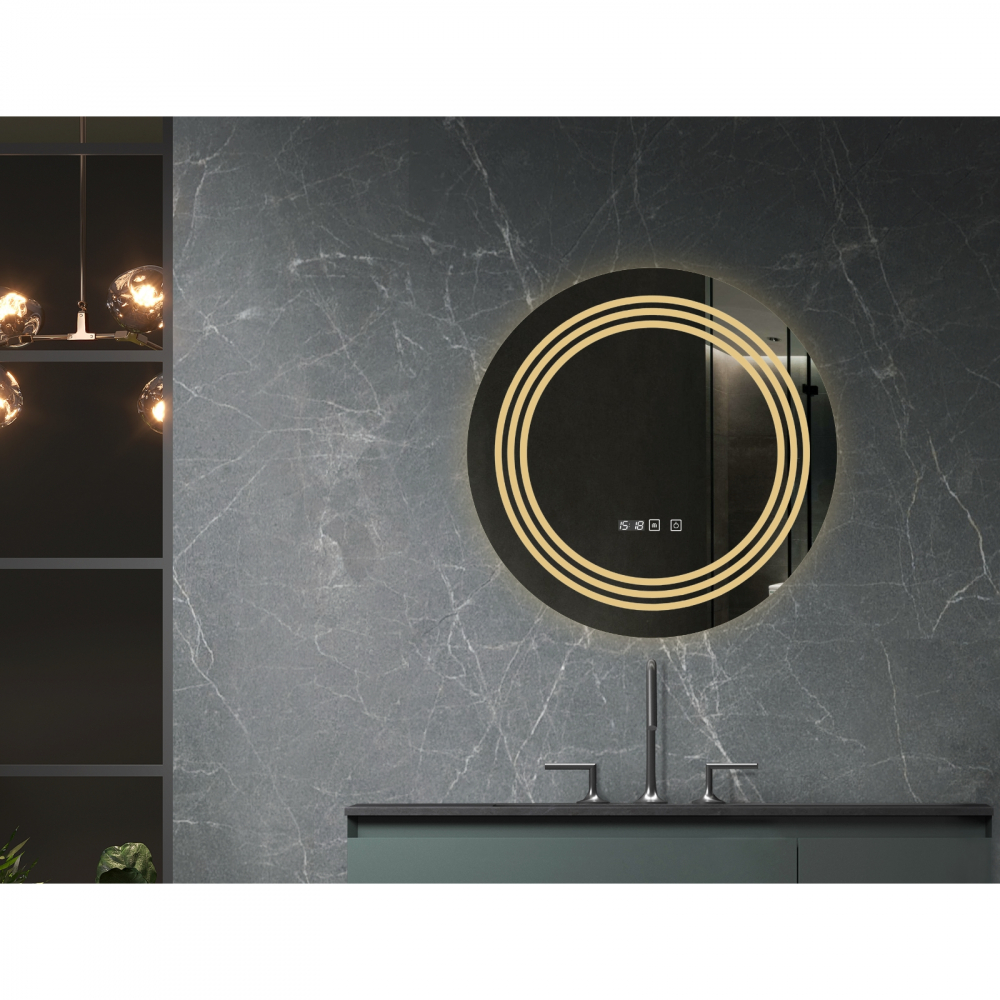 Oglina de baie Cronos, iluminare led 3 culori, 60 x 60 cm, functie dezaburire, intrerupator touch si ceas Belform [2]