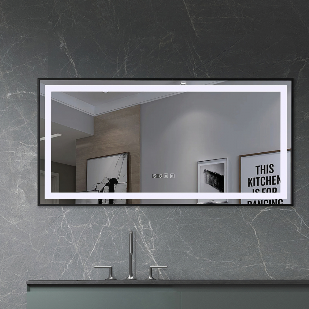 Oglinda de baie Infinty, iluminare led 3 culori, 120 x 60 cm, rama aluminiu neagra, functie dezaburire si ceas Belform [3]