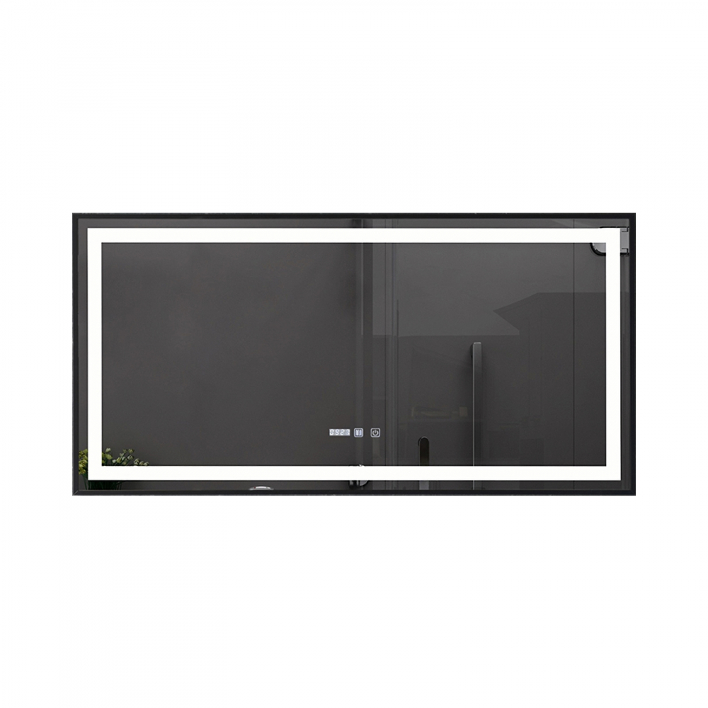Oglinda de baie Infinty, iluminare led 3 culori, 120 x 60 cm, rama aluminiu neagra, functie dezaburire si ceas Belform [1]