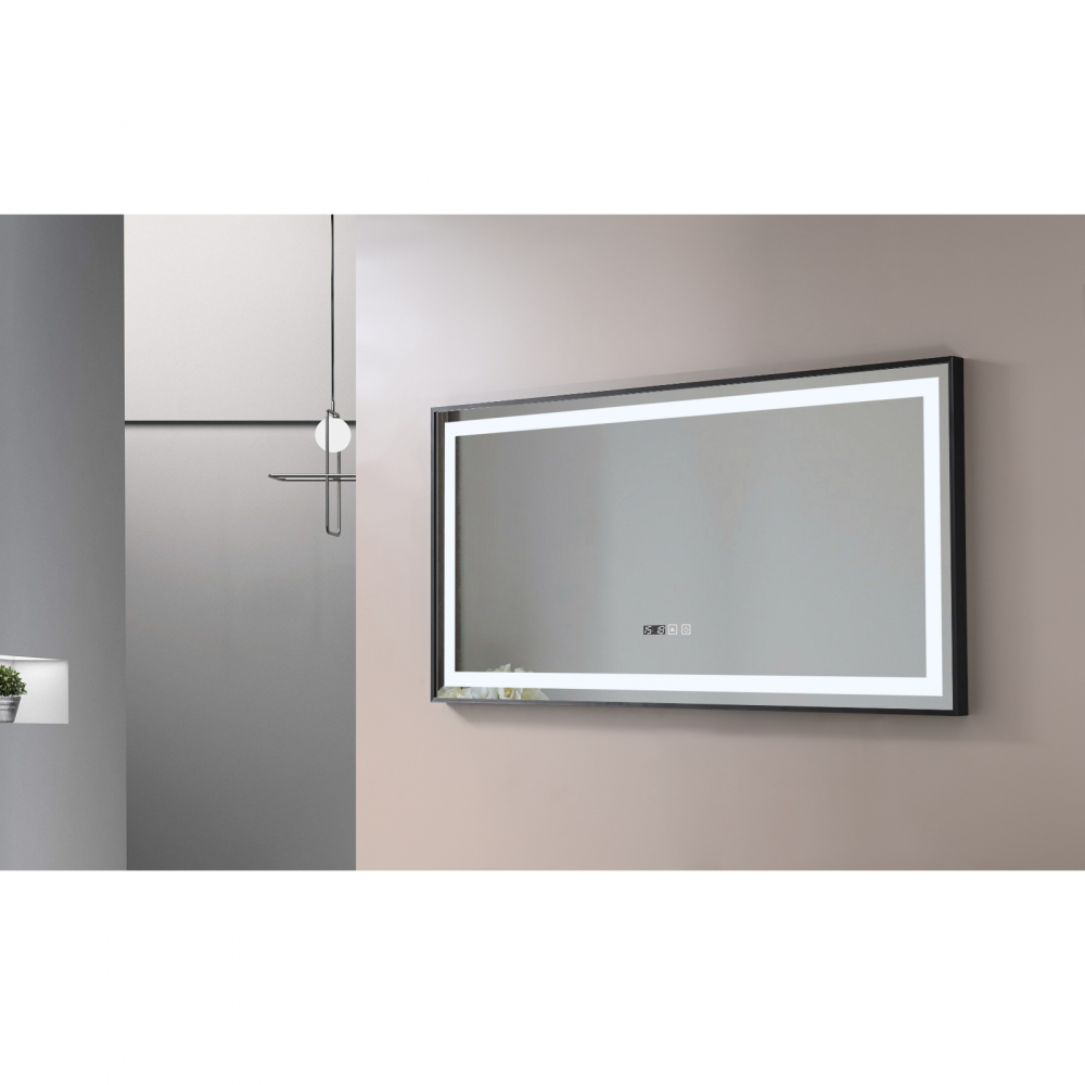 Oglinda de baie Infinty, iluminare led 3 culori, 120 x 60 cm, rama aluminiu neagra, functie dezaburire si ceas Belform [4]