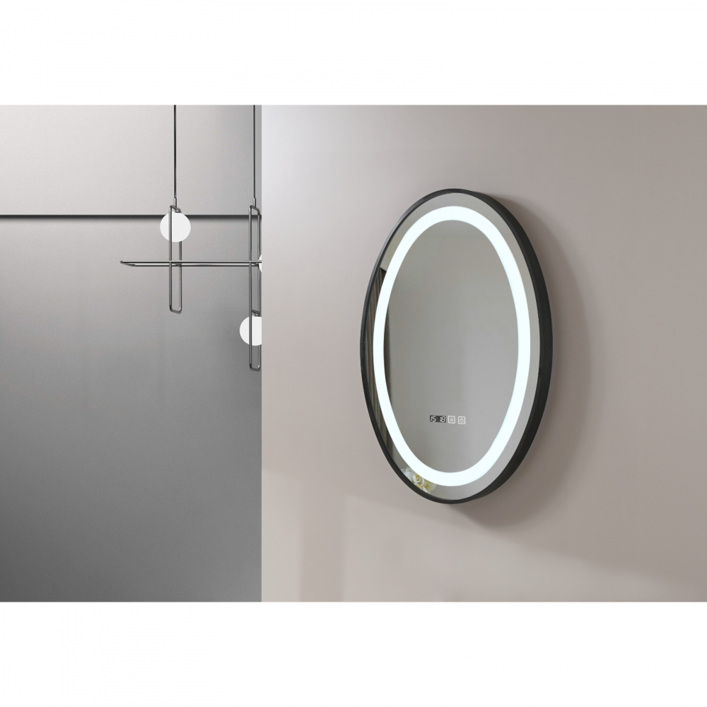 Oglinda de baie Infinty, iluminare led 3 culori, 50 x 70 cm, rama aluminiu neagra, functie dezaburire si ceas Belform [5]