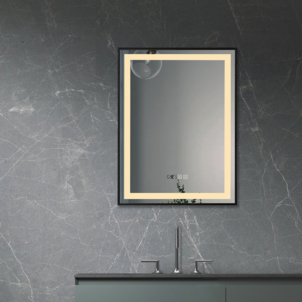 Oglinda de baie Infinty, iluminare led 3 culori, 60 x 80 cm, rama aluminiu neagra, functie dezaburire si ceas Belform [3]