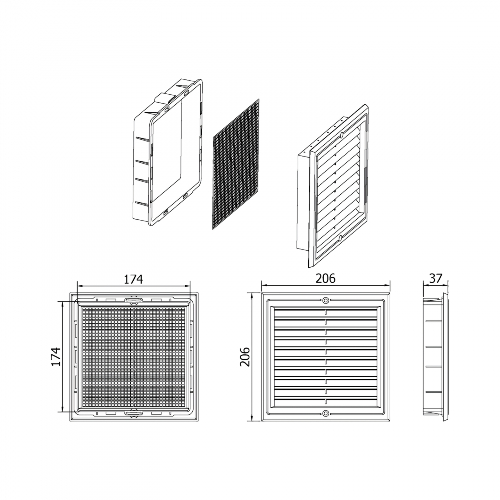 Rama aerisire cu plasa din plastic 200 x 200 mm [2]