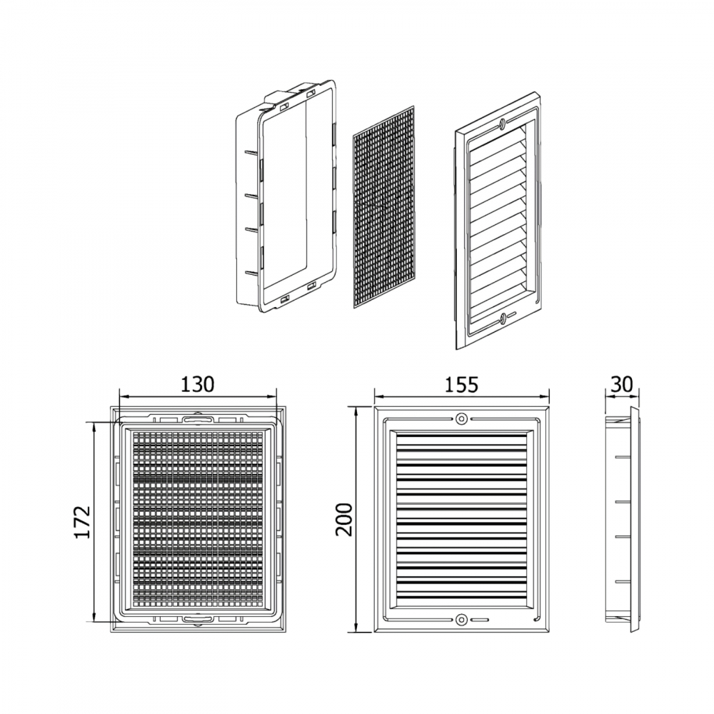 Rama aerisire din plastic 150 x 200 mm [2]