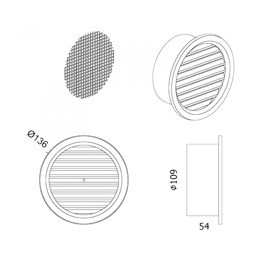 Rama aerisire rotunda cu plasa din plastic D.110 mm [2]