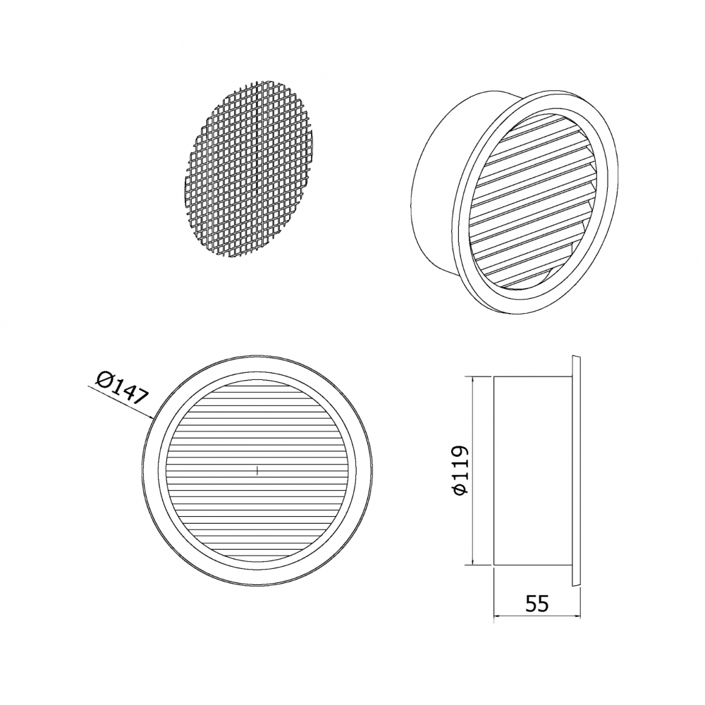 Rama aerisire rotunda cu plasa din plastic D.120 mm [2]