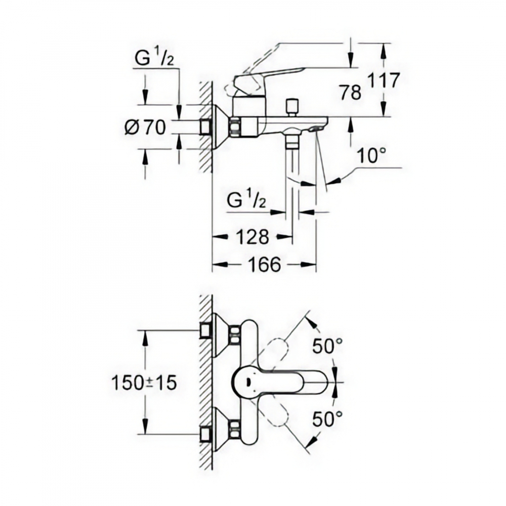 Set baterii Bau Edge cada MONO cu bara 600 MM, lavoar, cada si set dus Tempesta 100 GROHE [4]