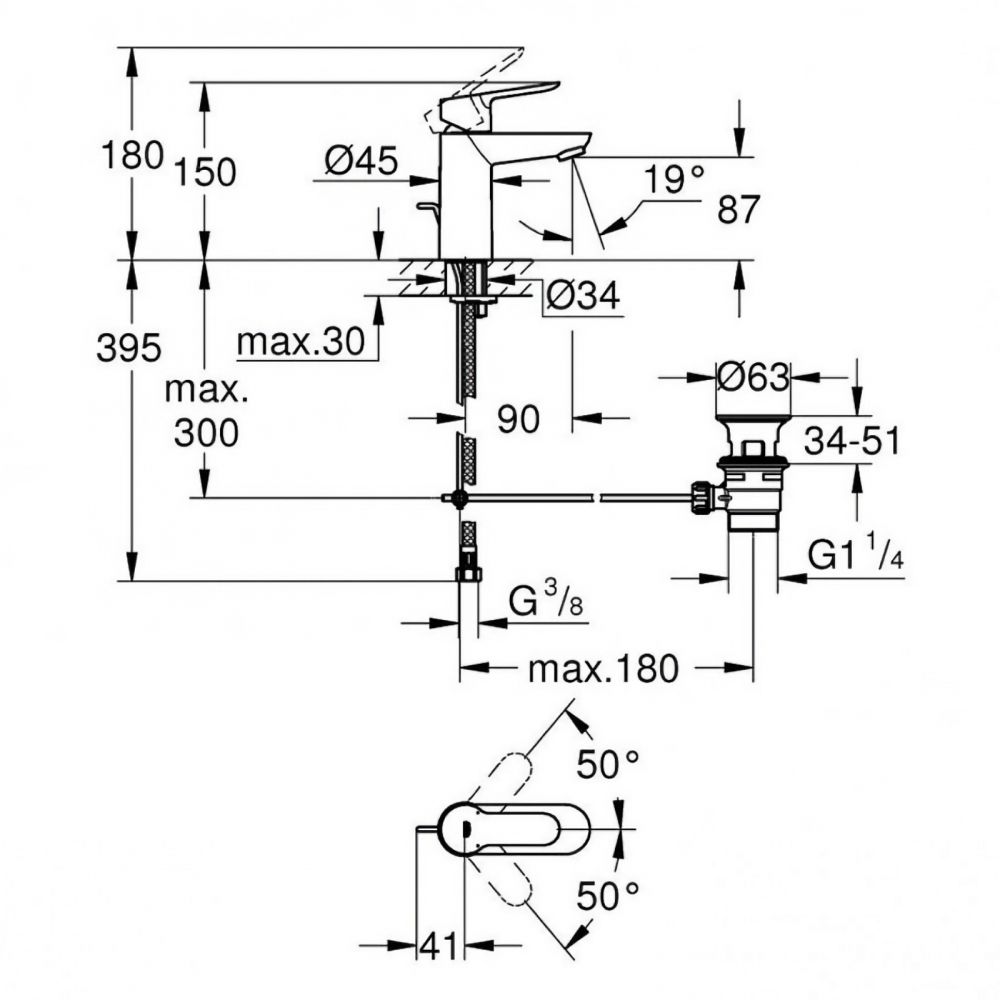 Set baterii Bau Edge New dus MONO cu bara 600 MM, lavoar, dus si set de dus Tempesta 100 Grohe [3]