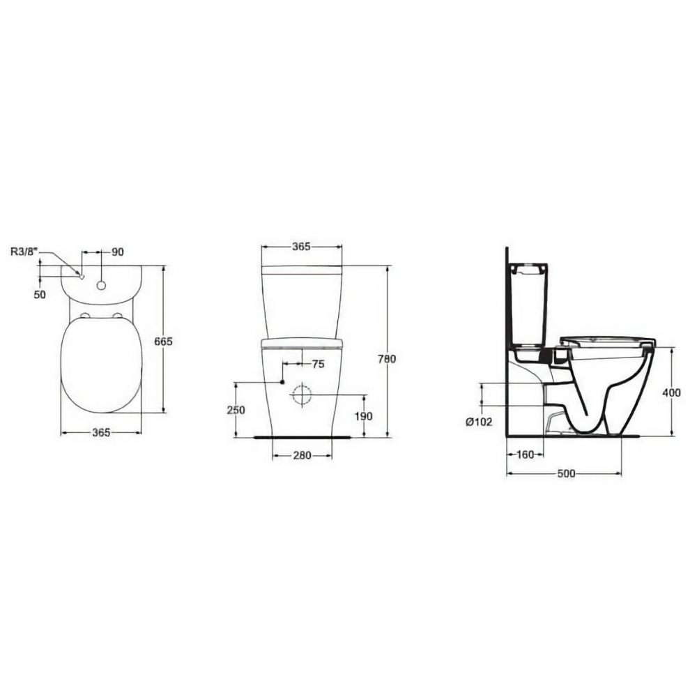 Set vas WC CONNECT evacuare laterala, rezervor ARC alimentare laterala si capac fix Ideal Standard [2]