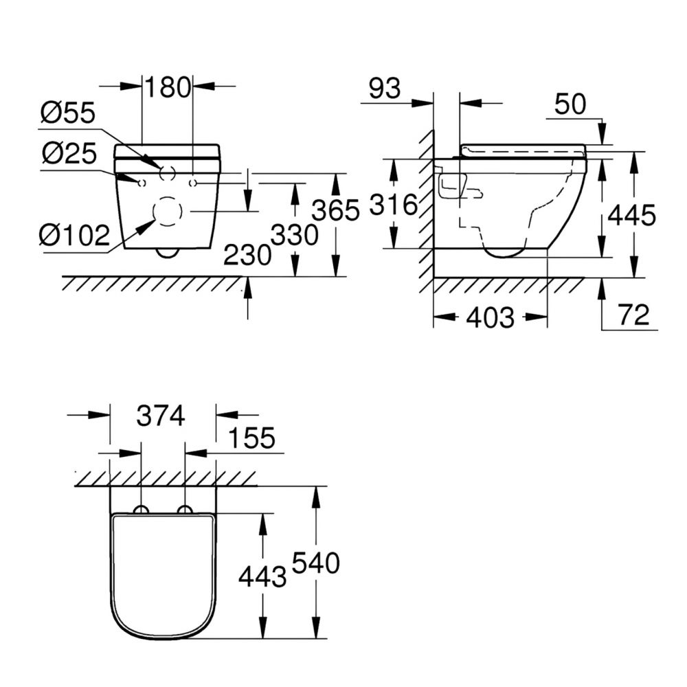 Set vas wc suspendat Grohe Euro Ceramic Rimless 54 x 37 cm si capac cu inchidere lenta, alb [2]