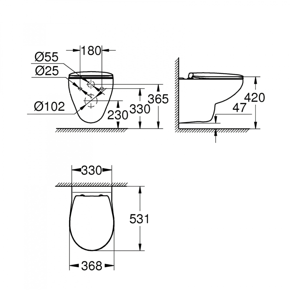 Set vas wc suspendat Grohe Bau Ceramic 53 x 37 cm si capac cu inchidere normala, alb [3]