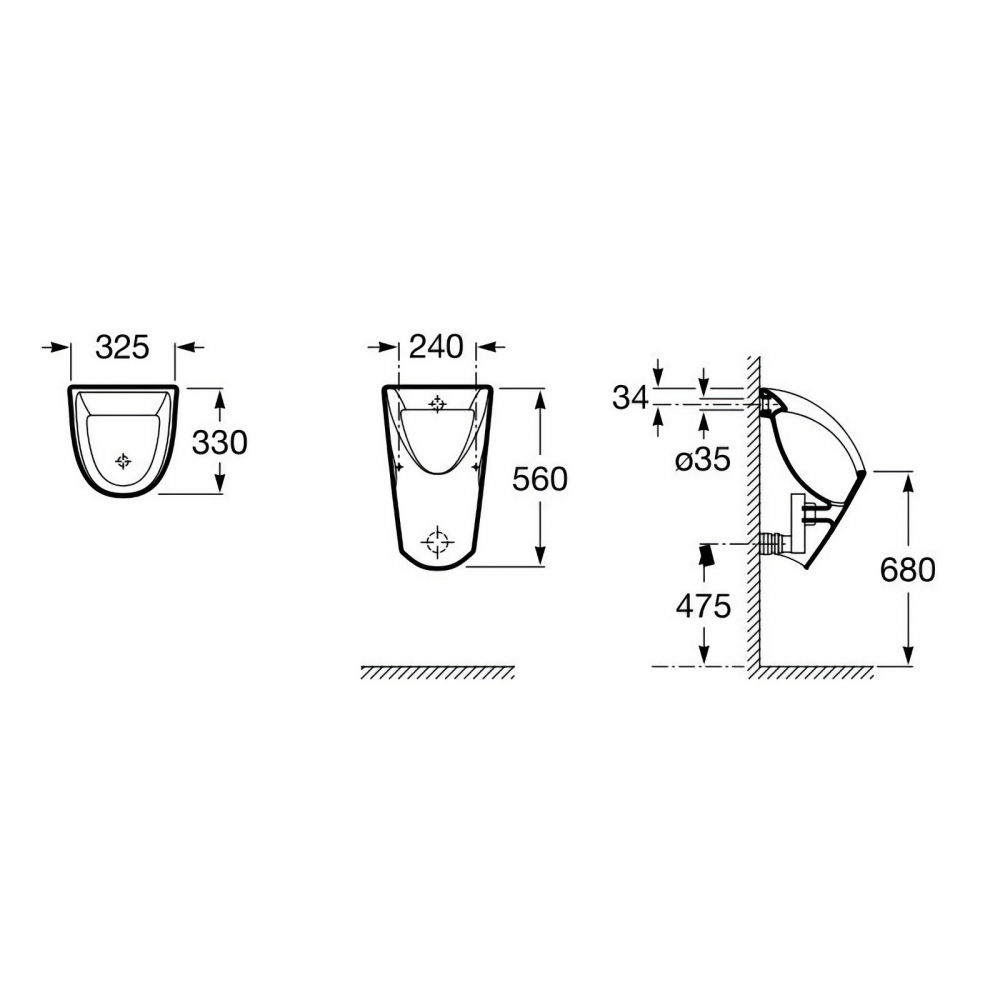Urinar din portelan cu alimentare din spate 325 x 330 x 560 mm Chic Roca [2]