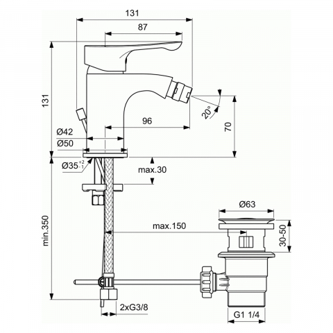 Baterie pentru bideu ALPHA cu ventil Ideal Standard [1]