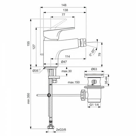 Baterie bideu cu ventil CERABASE Crom Ideal Standard [3]