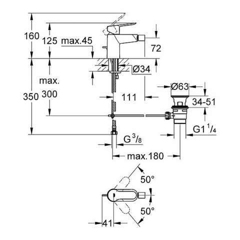 Baterie bideu Grohe BauEdge, monocomanda, crom [1]