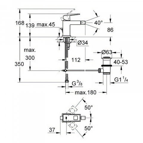 Baterie bideu Grohe Eurocube, monocomanda, crom [1]