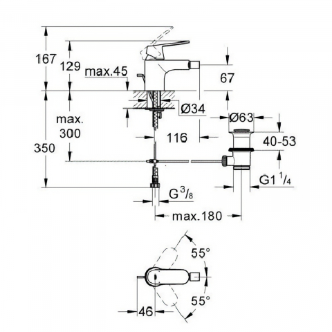 Baterie bideu Grohe Eurosmart Cosmopolitan, monocomanda, crom [1]