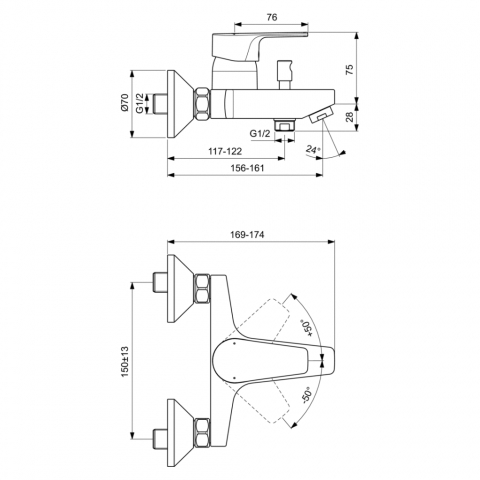 Baterie pentru cada si dus CERAFINE D cu divertor automat Ideal Standard [1]