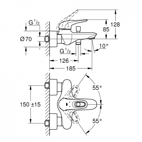 Baterie cada Grohe Eurostyle New, maner loop, crom [1]