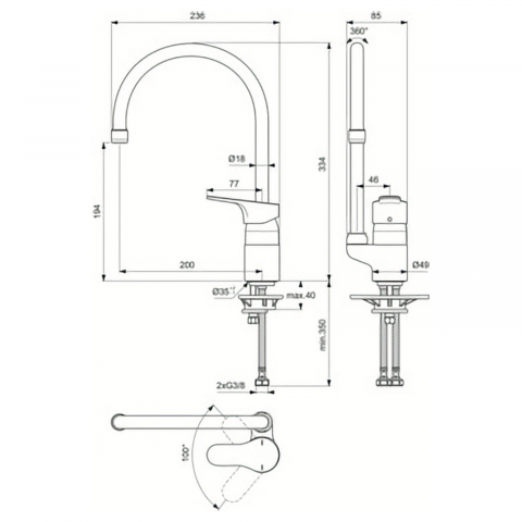 Baterie bucatarie cu pipa tubulara inalta CERABASE Crom Ideal Standard [3]
