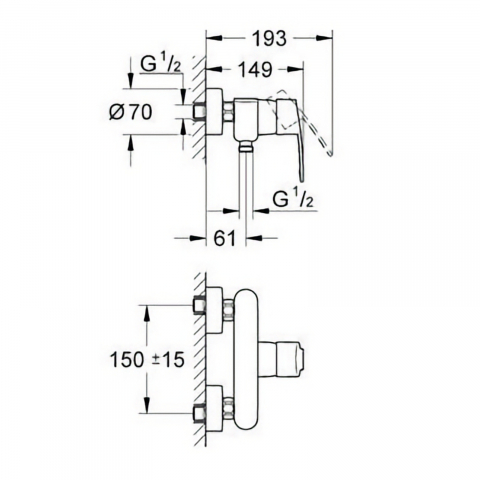 Baterie dus Grohe Eurostyle Cosmopolitan, crom, fara furtun si para [1]