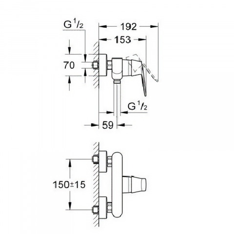 Baterie dus Grohe Eurosmart Cosmopolitan, crom [1]