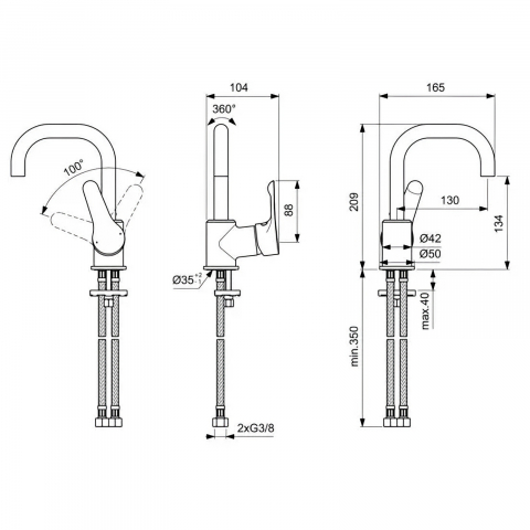 Baterie pentru lavoar ALPHA pipa tip C Ideal Standard [1]