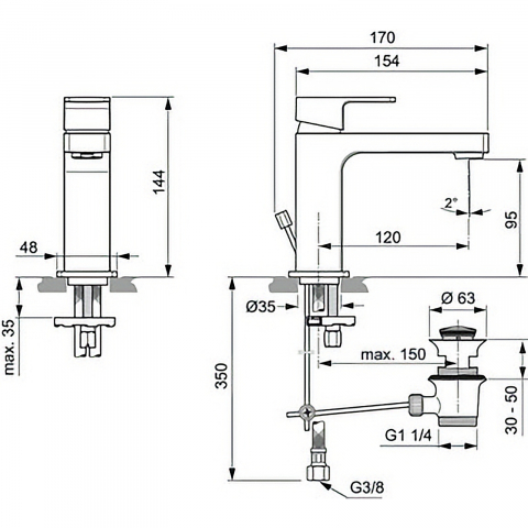 Baterie pentru lavoar EDGE cu ventil metalic Ideal Standard [3]