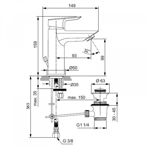 Baterie pentru lavoar TESI cu ventil Ideal Standard [1]
