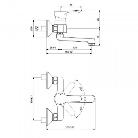 Baterie pentru lavoar ALPHA de perete Ideal Standard [1]