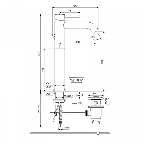 Baterie pentru lavoar cu pipa inalta CERALINE Negru Ideal Standard [3]