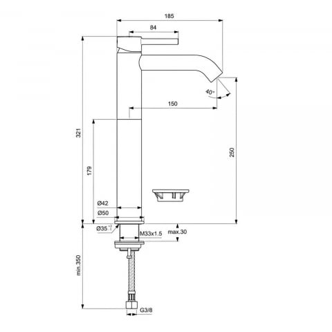 Baterie pentru lavoar cu pipa inalta, tip Vessel CERALINE Negru Ideal Standard [3]
