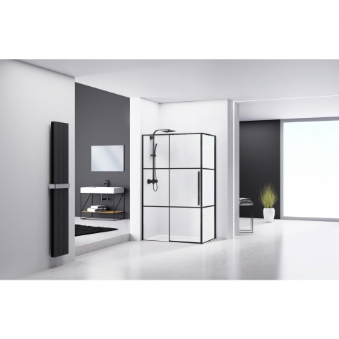 Cabina de dus dreptunghiulara INFINITY 100 x 80 x 200, finisaj negru mat, usa culisanta, sticla 6 mm Belform [2]